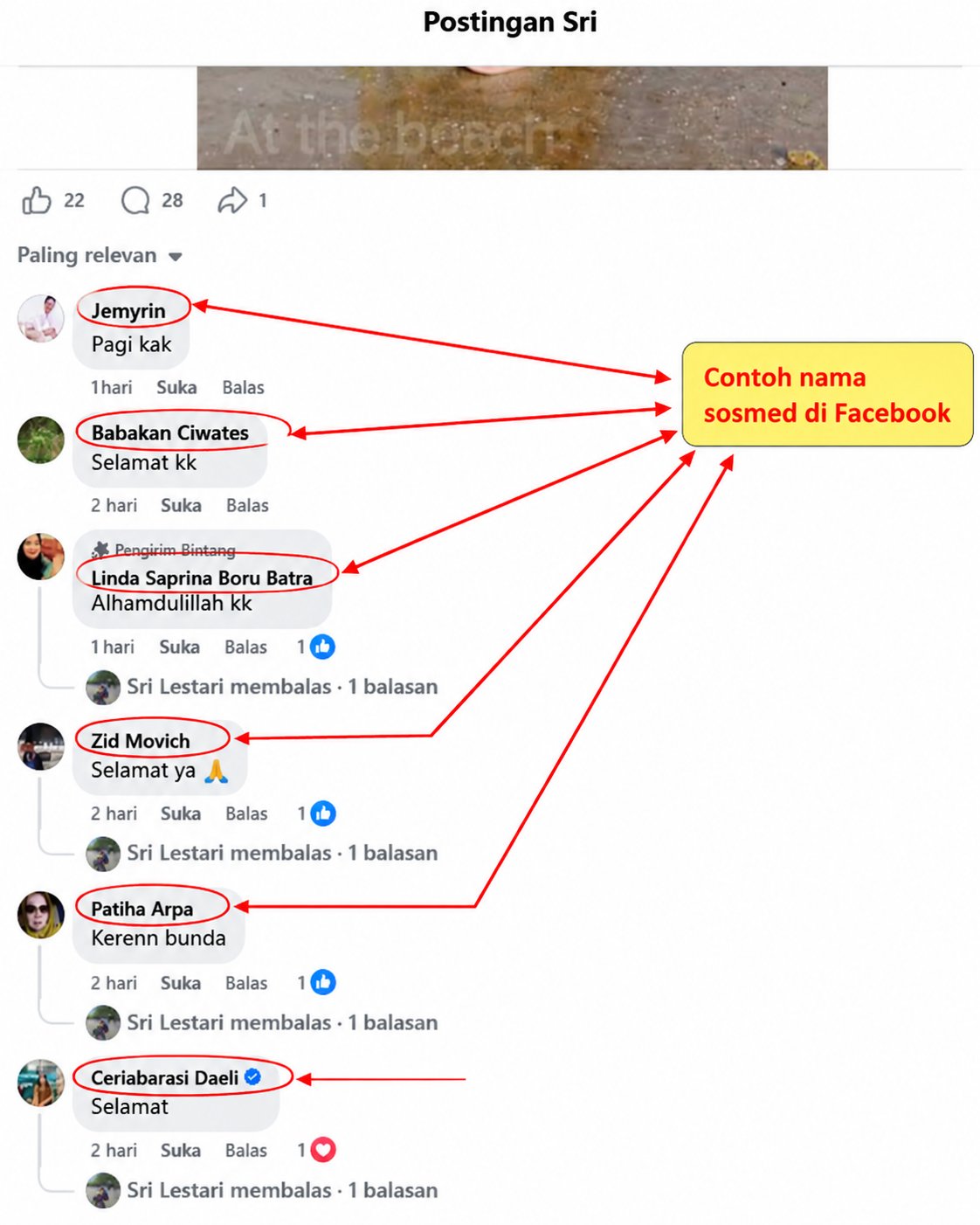 Contoh pengisian akun Facebook