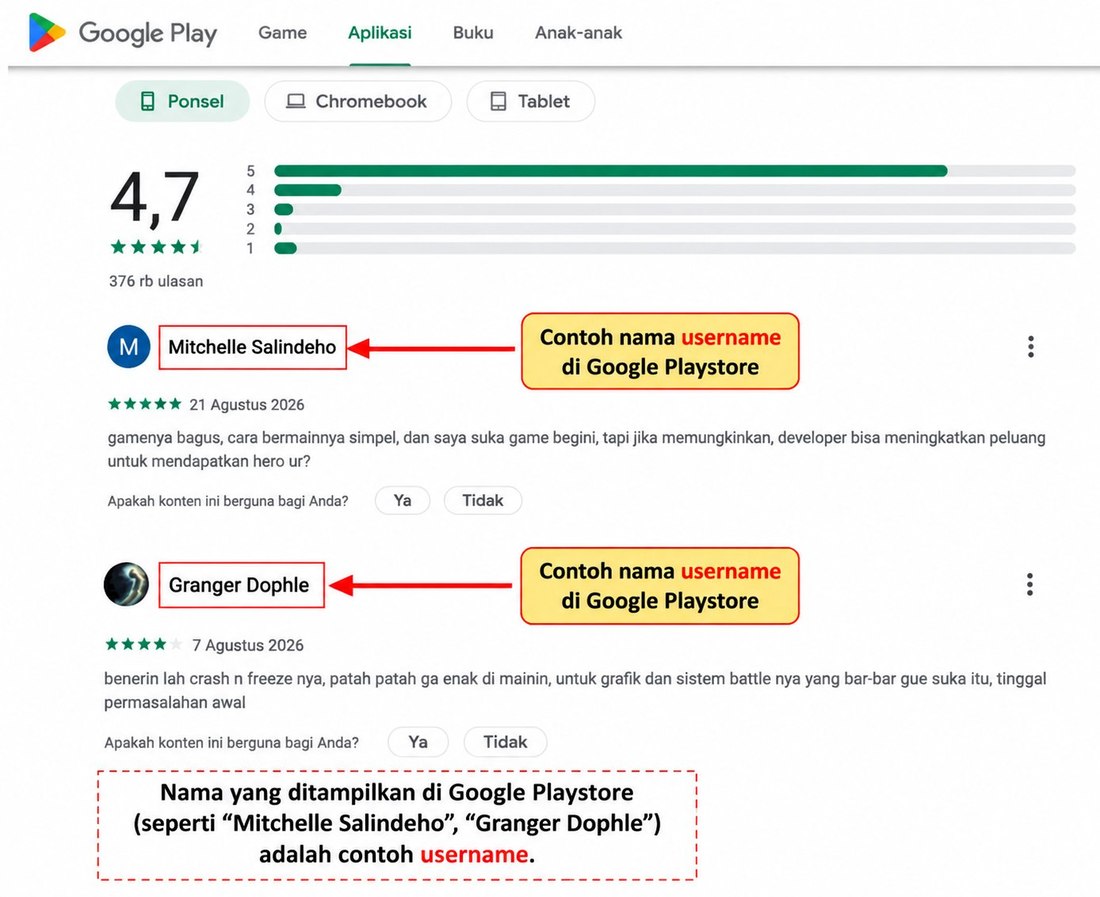 Contoh pengisian akun Google Playstore